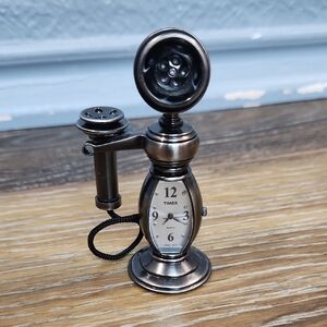 Timex Mini Clock Candlestick Telephone Silver